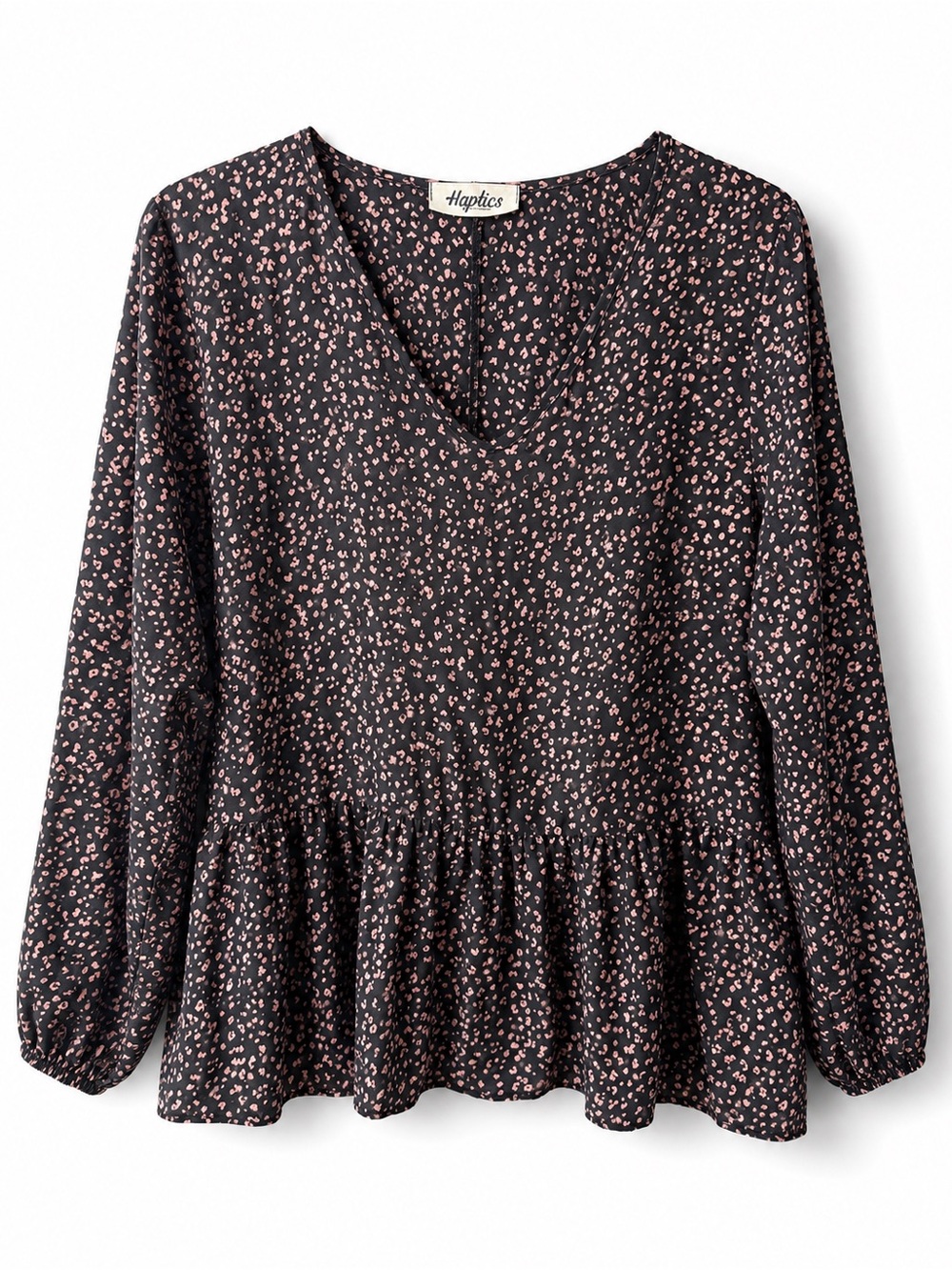 Haptics Black and Pink Peplum Blouse Size L